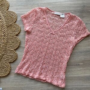 Vintage Women's Small Textured Pink Semi-Sheer Top Coquette Shirt 90's Y2K Fairy